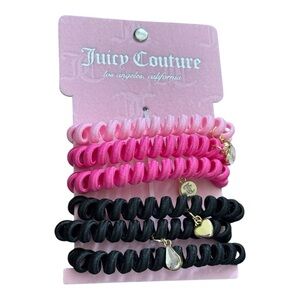 Juicy Couture Spiral Hair Ties Charms Hair Coils Bracelets Pink Black NWT Gift